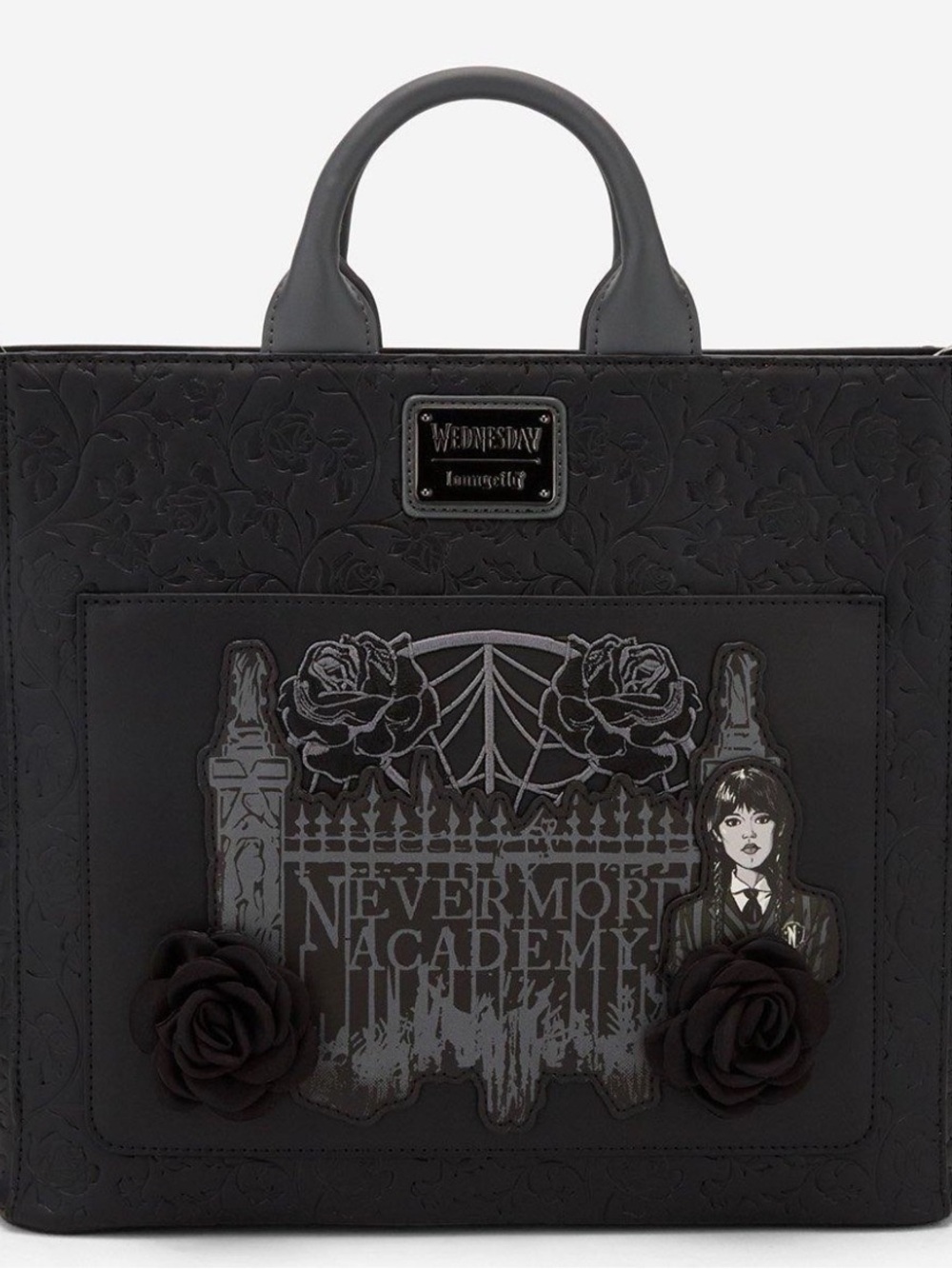 Loungefly Black Nevermore Academy Floral Appliqué Tote